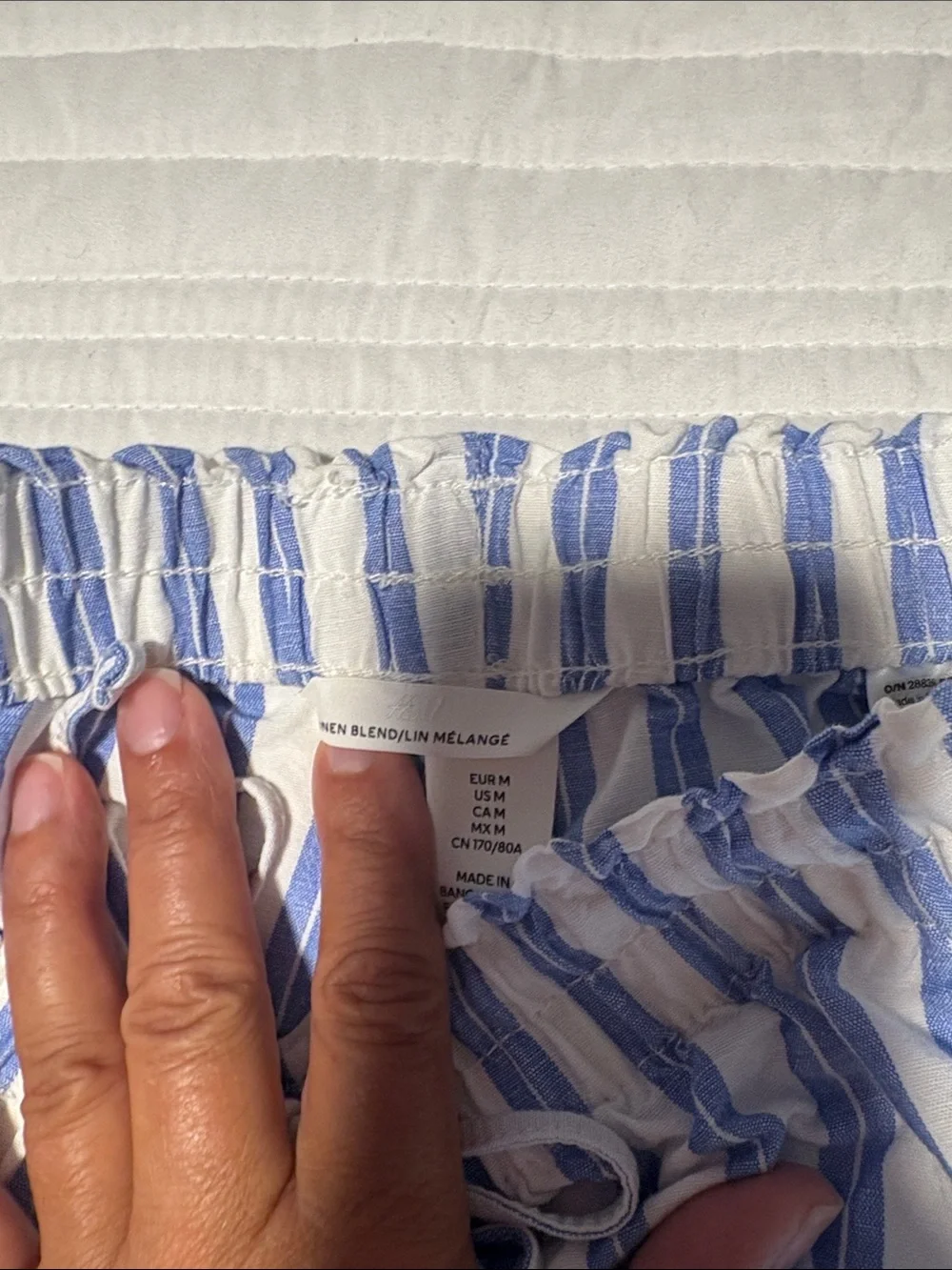 H & m Striped Blue and White Wide-Leg linen blend pants